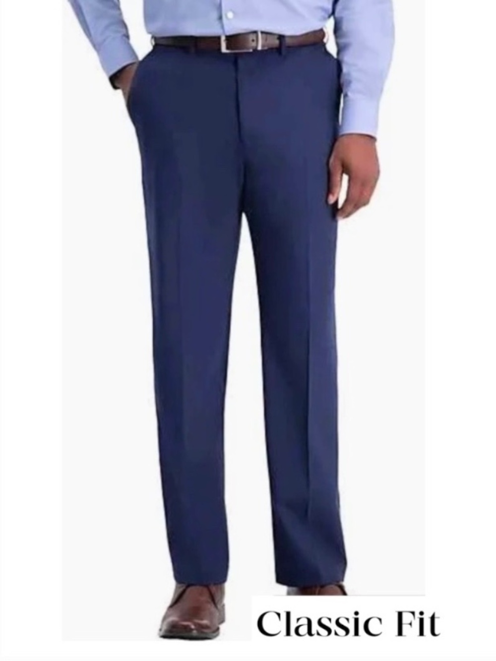 HAGGAR Mens Navy Flat Front, Classic Fit Stretch No Iron Pants Size 36 x 32 NWT